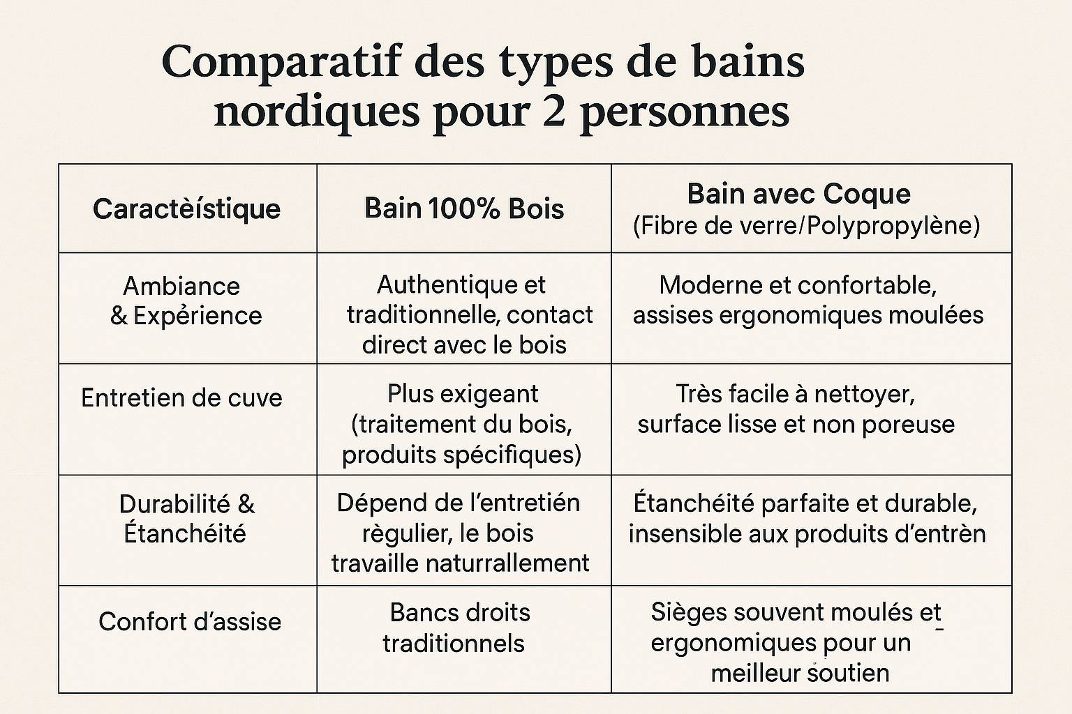 Comparatif des types de bains nordiques pour 2 personnes Comparatif des types de bains nordiques pour 2 personnes